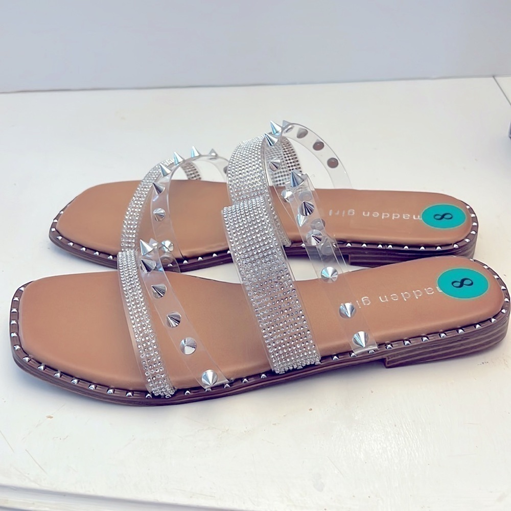 Madden Girl Highwayy Spike Studded Rhinestone Sandals size 8 NEW - Picture 6 of 10
